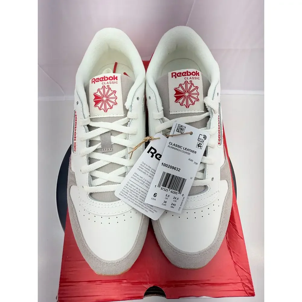 Reebok Classic Leather Size 6 Youth Womens 7.5 White Red Running Shoes Retro NEW